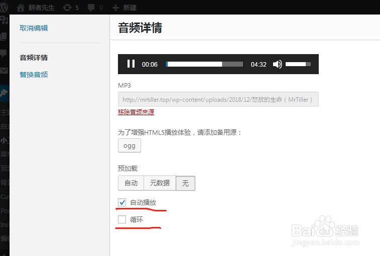 wordpress怎么添加自动循环播放背景音乐