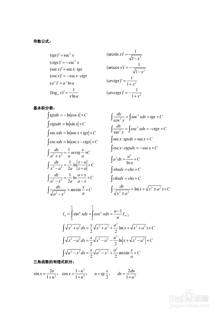 经典高等数学公式集锦