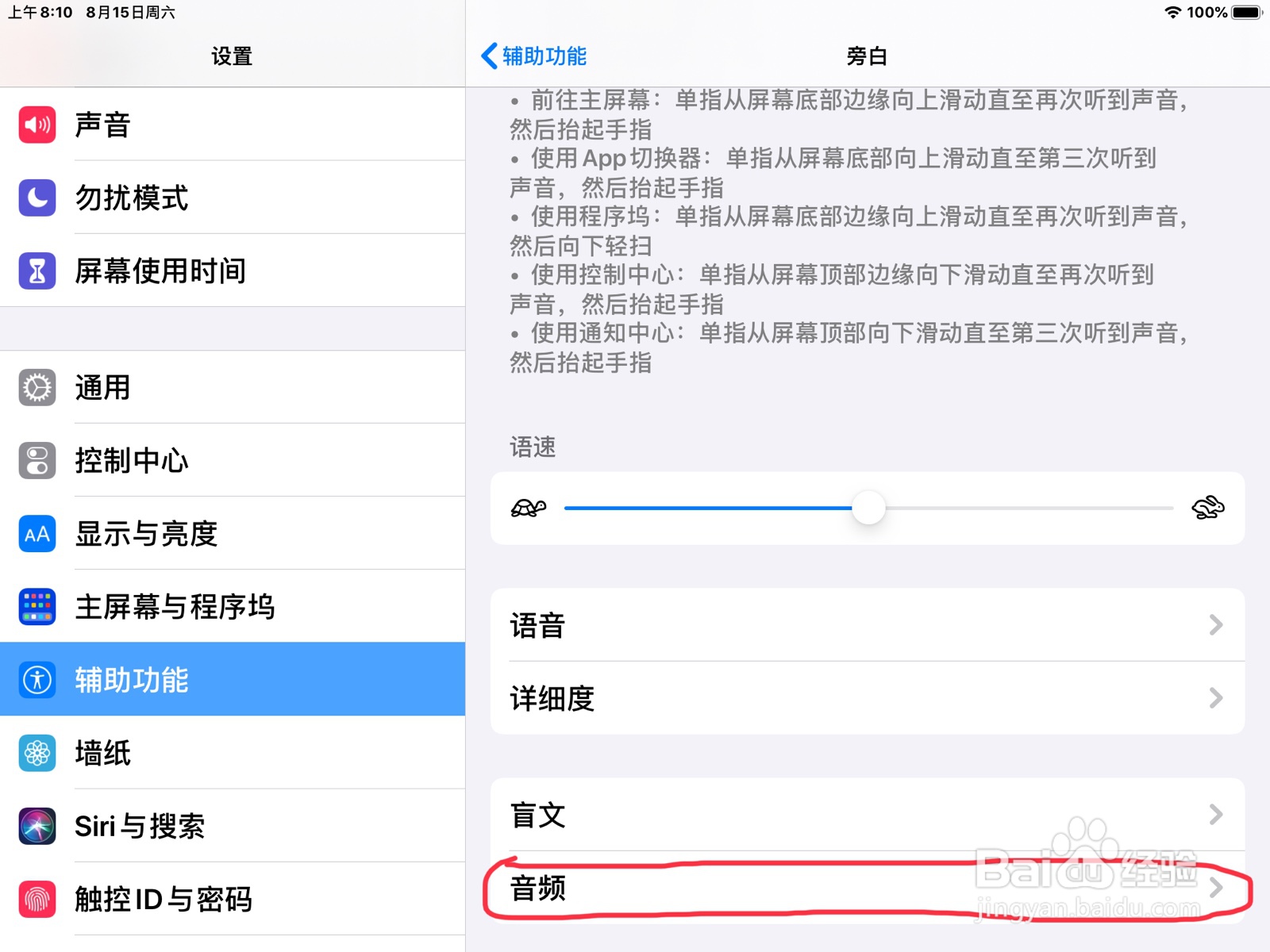 iPad怎么在旁白设置项目已重新排序的预览