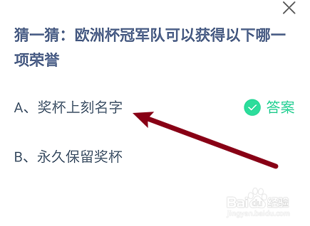 蚂蚁庄园答案欧洲杯冠军队可以获得哪一项荣誉