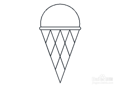 在甜筒上面画一个四分之三圆,作为冰淇淋的奶油部分.