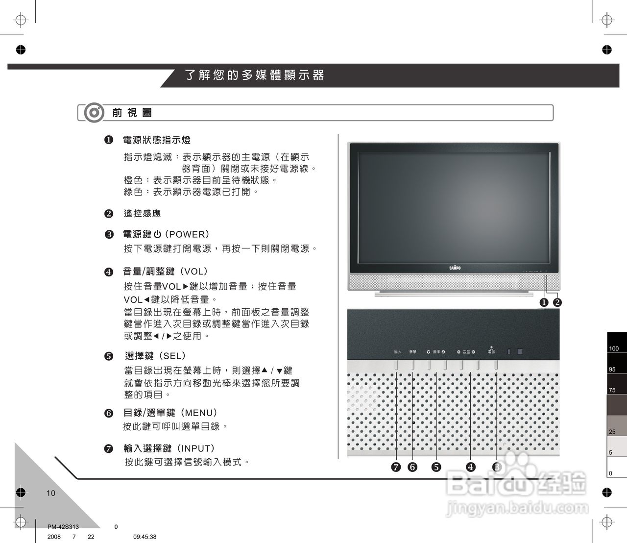 声宝PM-42S313型多媒体电视显示器说明书:[2]