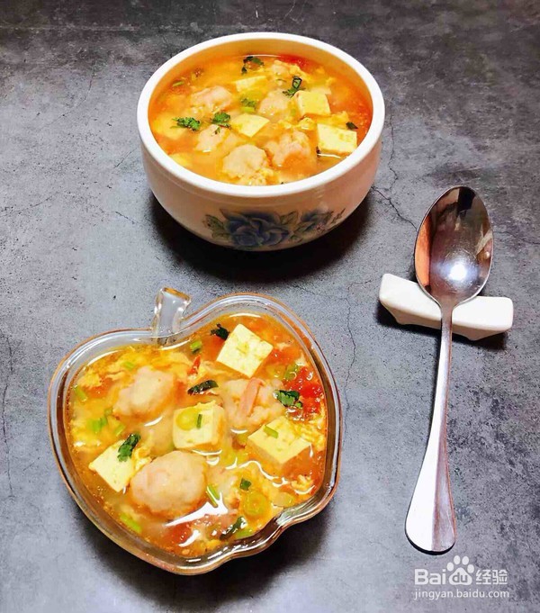 怎么制作虾滑番茄豆腐蛋花羹