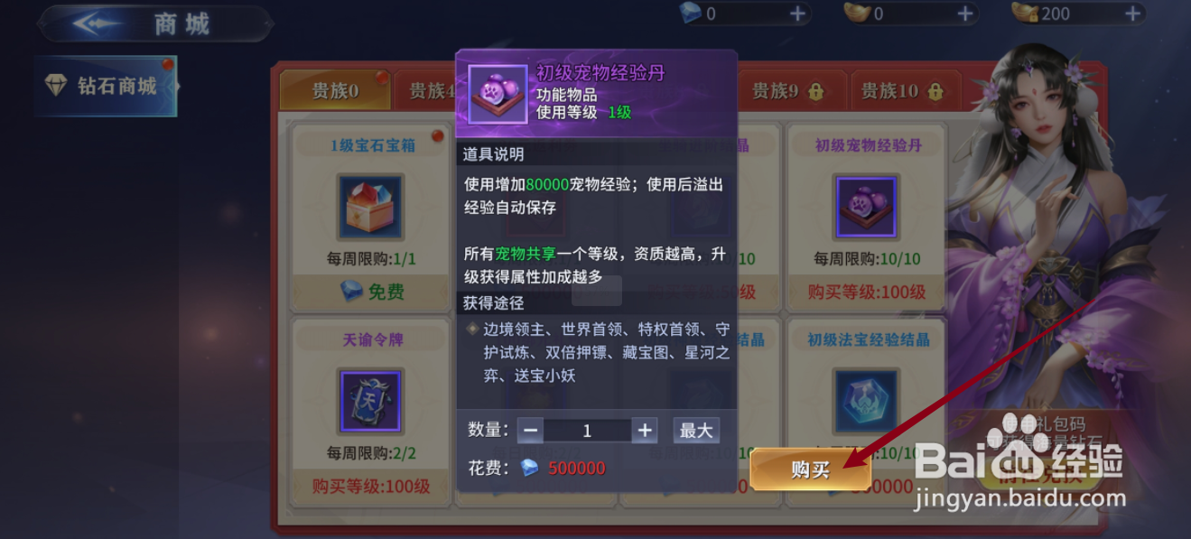 仙魔尘缘如何购买【初级宠物经验丹】