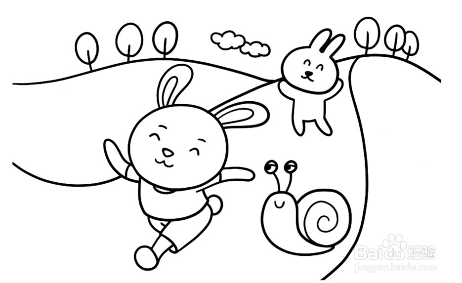 森林动物场景简笔画