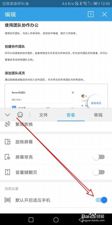 WPS2019怎么样设置页面默认开启自适应手机屏幕