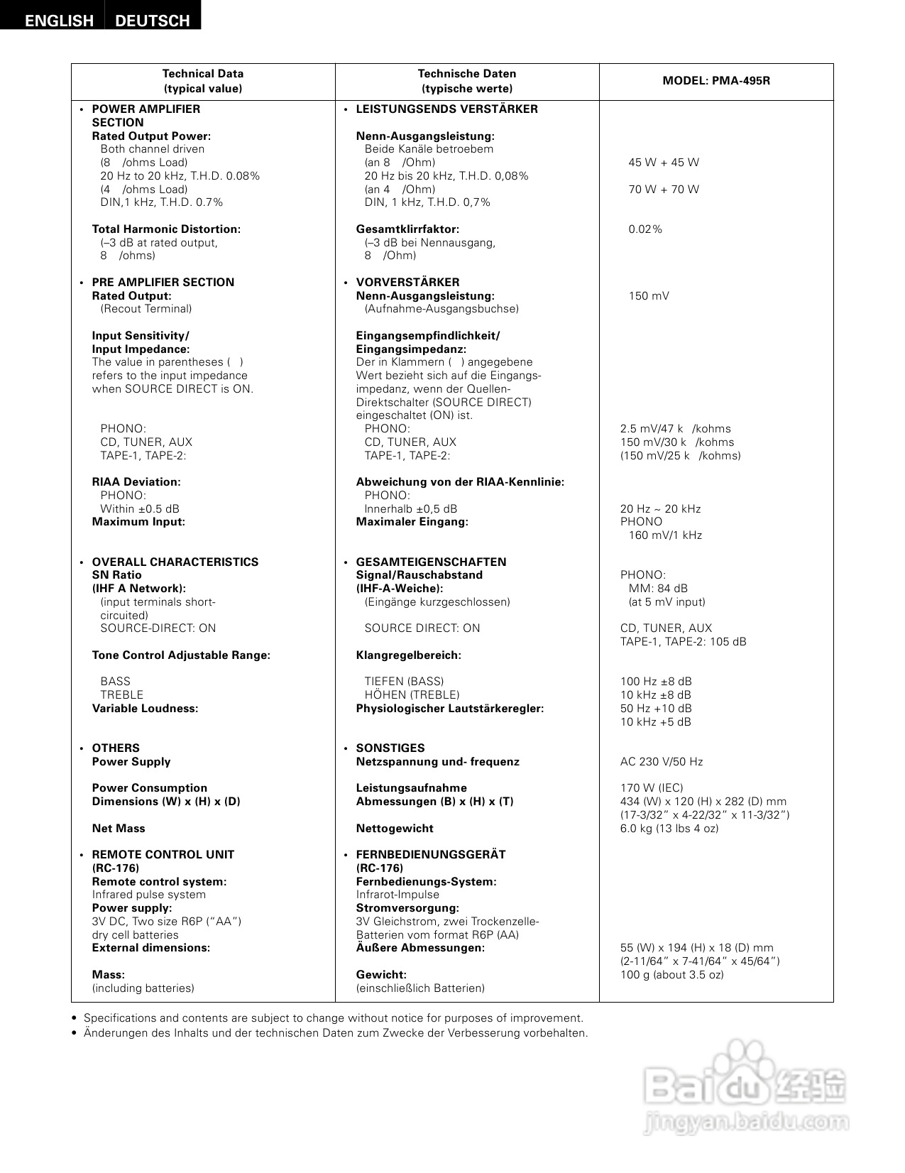 天龙PMA-495R型音响说明书:[3]