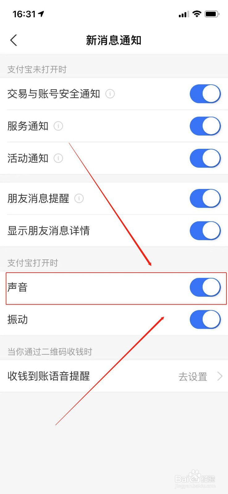 支付宝怎么打开时声音