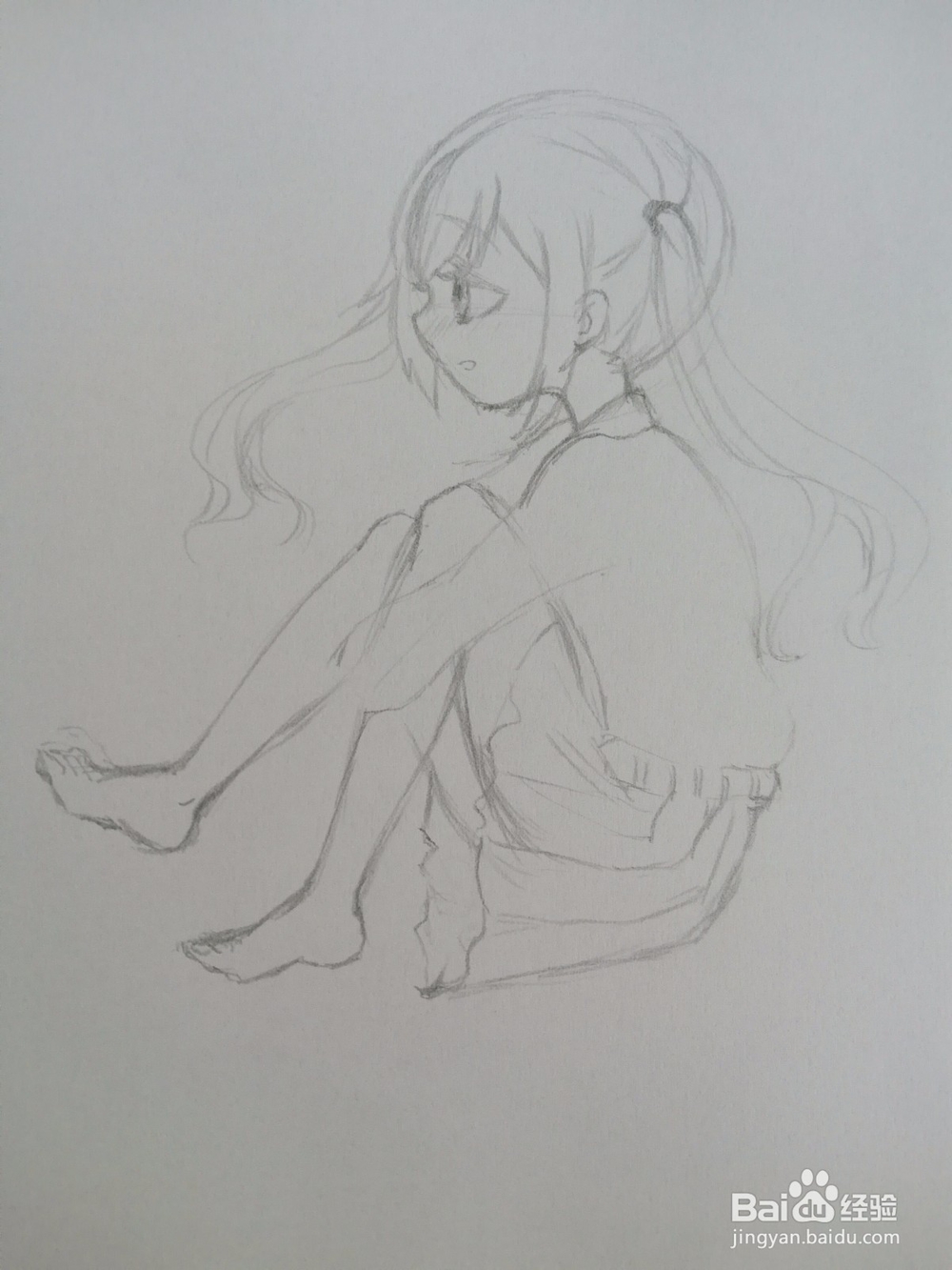 坐着的漫画人物线稿手绘自学教程