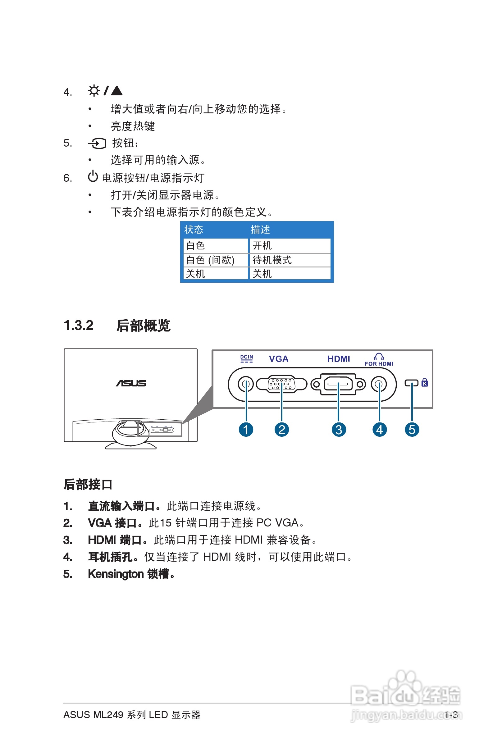 华硕ML249H液晶显示器使用说明书:[1]