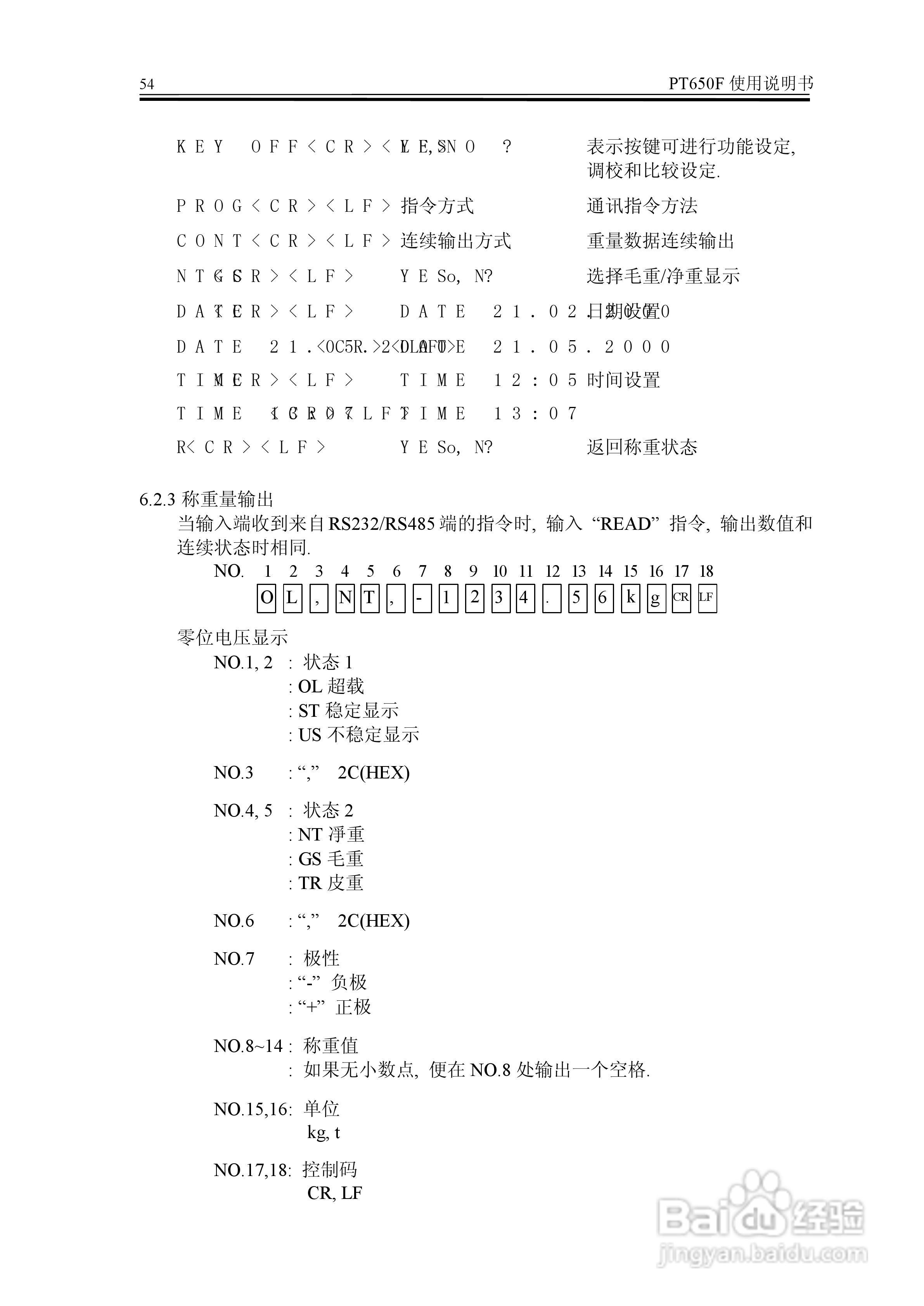 PT650F称重显示器说明书:[6]