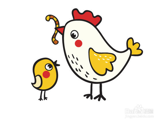 小鸡吃米简笔画彩色图片
