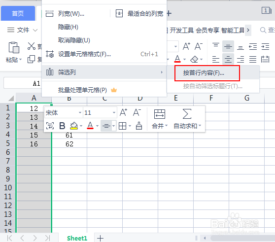 表格怎么筛选隐藏一整列