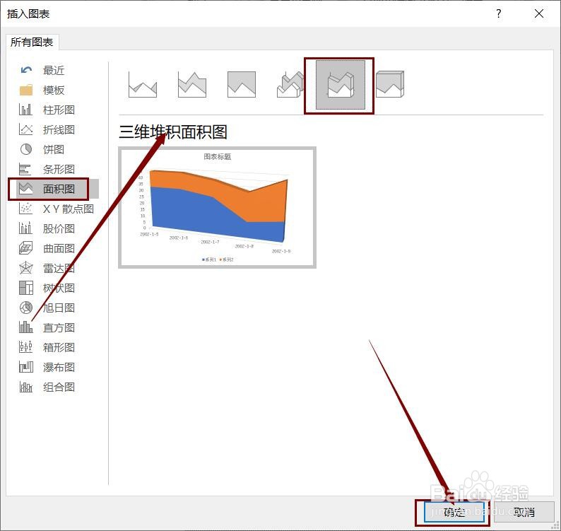 如何更改ppt中插入的三维堆积面积图格式类型？