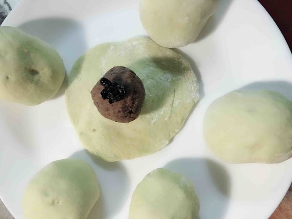 抹茶豆沙包的做法