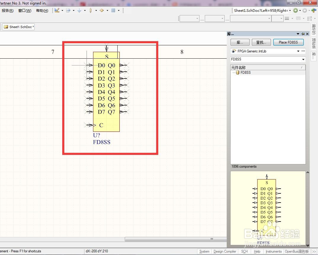如何在AD中放置异步置位分立8位D型触发器？