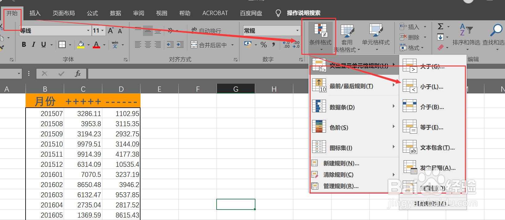 excel中怎么将小于某个值的所有数据突出显示