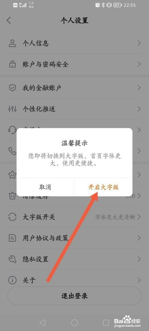 平安金管家软件中如何开启大字版
