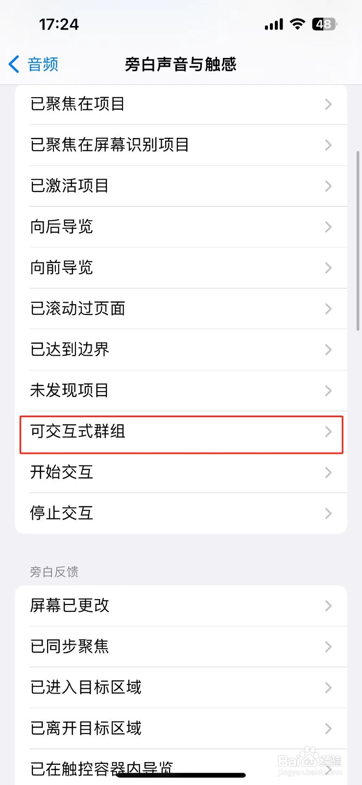 苹果手机在怎么设置旁白可交互式群组的触感