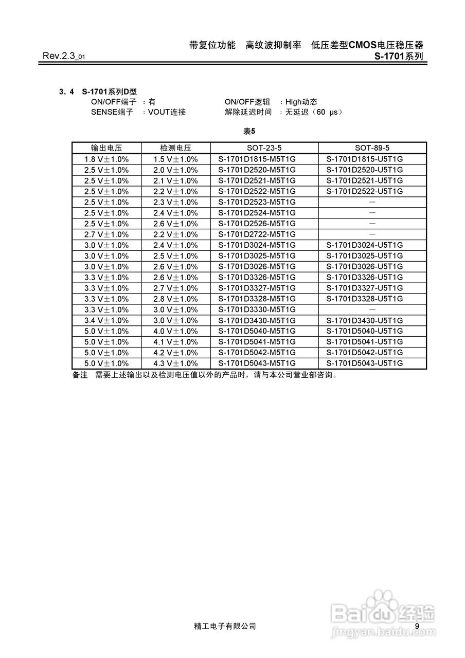 精工电子S-1701系列CMOS电压稳压器说明书:[1]