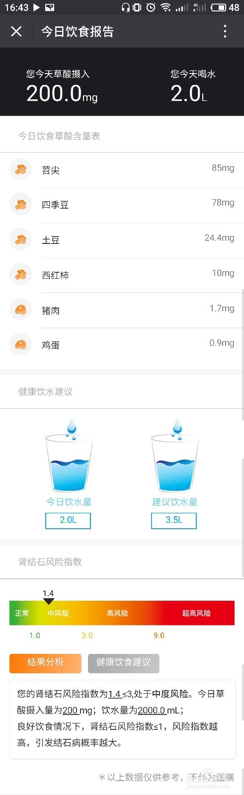 如何计算每日饮食的肾结石风险?