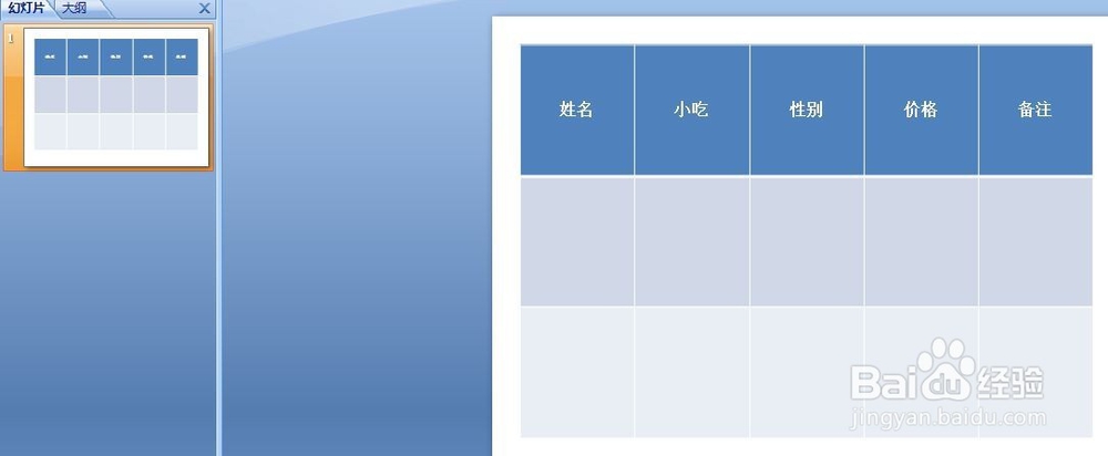 Microsoft Office PowerPoint 2007如何插入表格