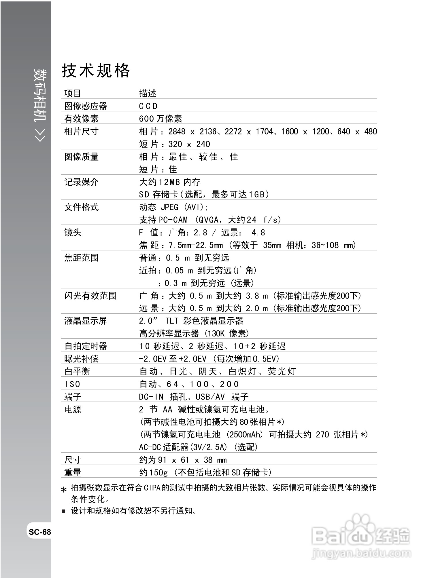 拍得丽IQ DIGITAL 68e型数码相机使用说明书:[7]