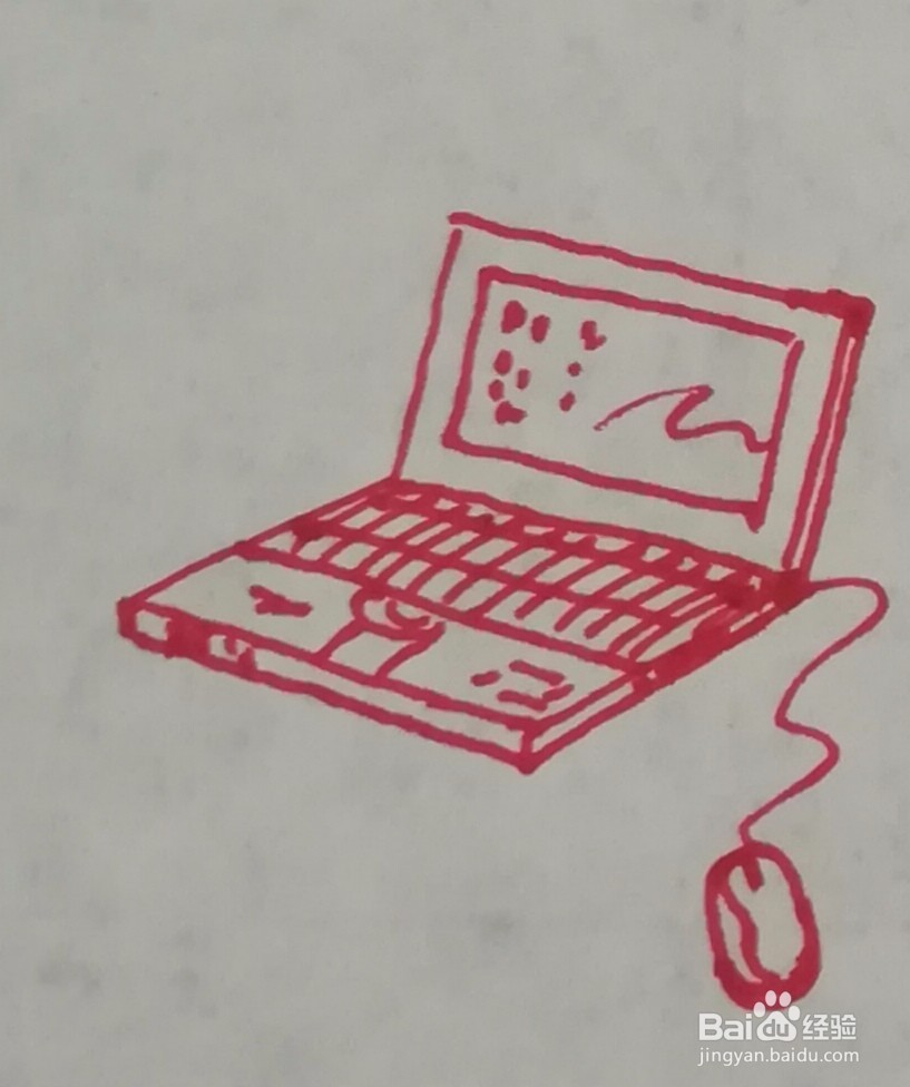 笔记本电脑简笔画怎么画，用几何形概括简单易学