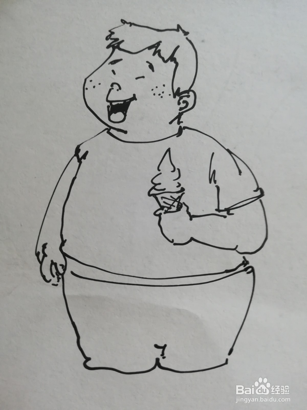 怎么画吃冰激凌的胖男孩