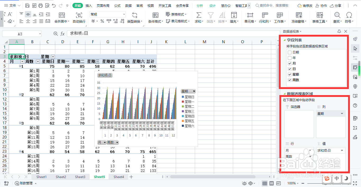 如何用WPS表格制作全年日历