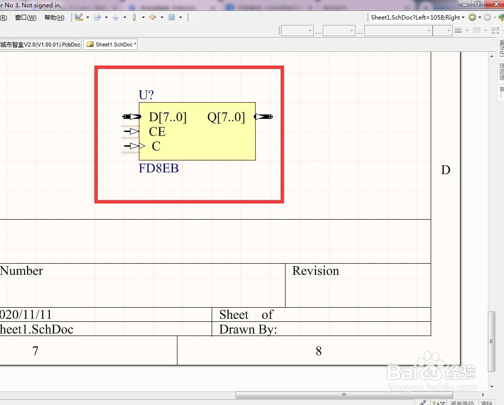 如何在AD中放置使能总线8位D型触发器？
