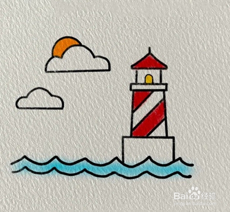 海上的灯塔风景简笔画教程