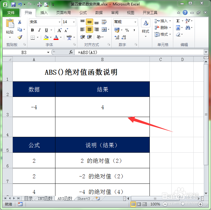 Excel中ABS()绝对值函数的使用方法