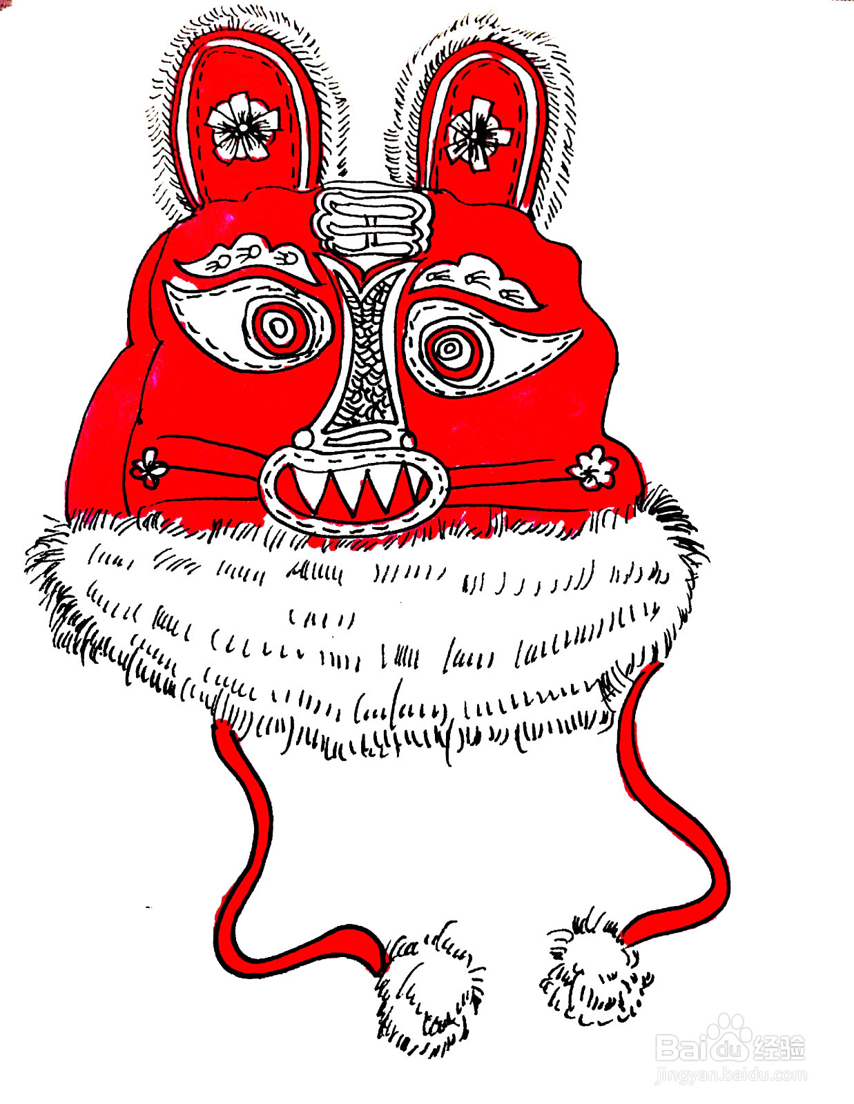 怎么给虎头帽线描画涂色