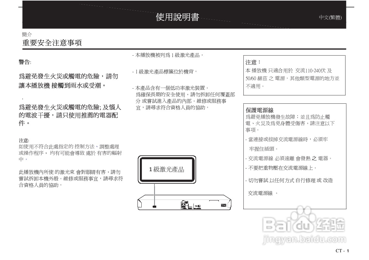 声宝BD-HP25A型光影碟播放机说明书:[1]