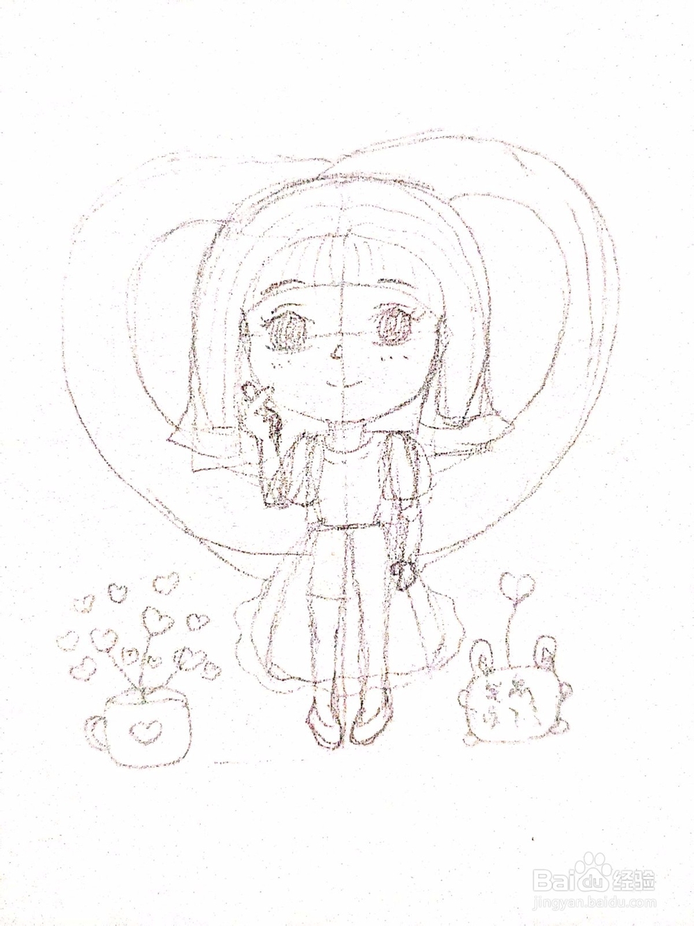 怎样画一个比心的简笔画女孩？