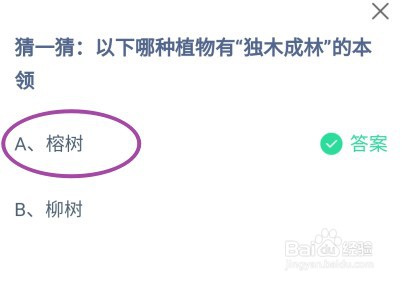 蚂蚁庄园，以下哪种植物有“独木成林”的本领