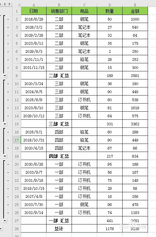 Excel表格中如何设置数据分类汇总