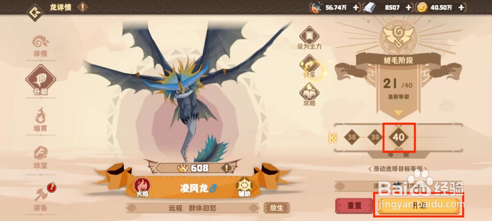驯龙高手旅程凌风龙怎么升到40级？
