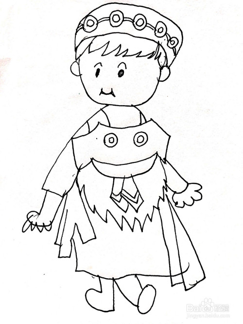 穿着土家族服饰的女孩儿简笔画