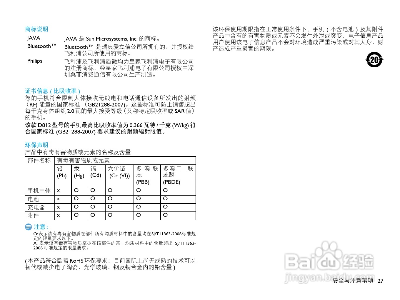 飞利浦D812手机使用说明书:[3]