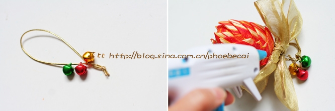 如何DIY圣诞挂饰丝带松果
