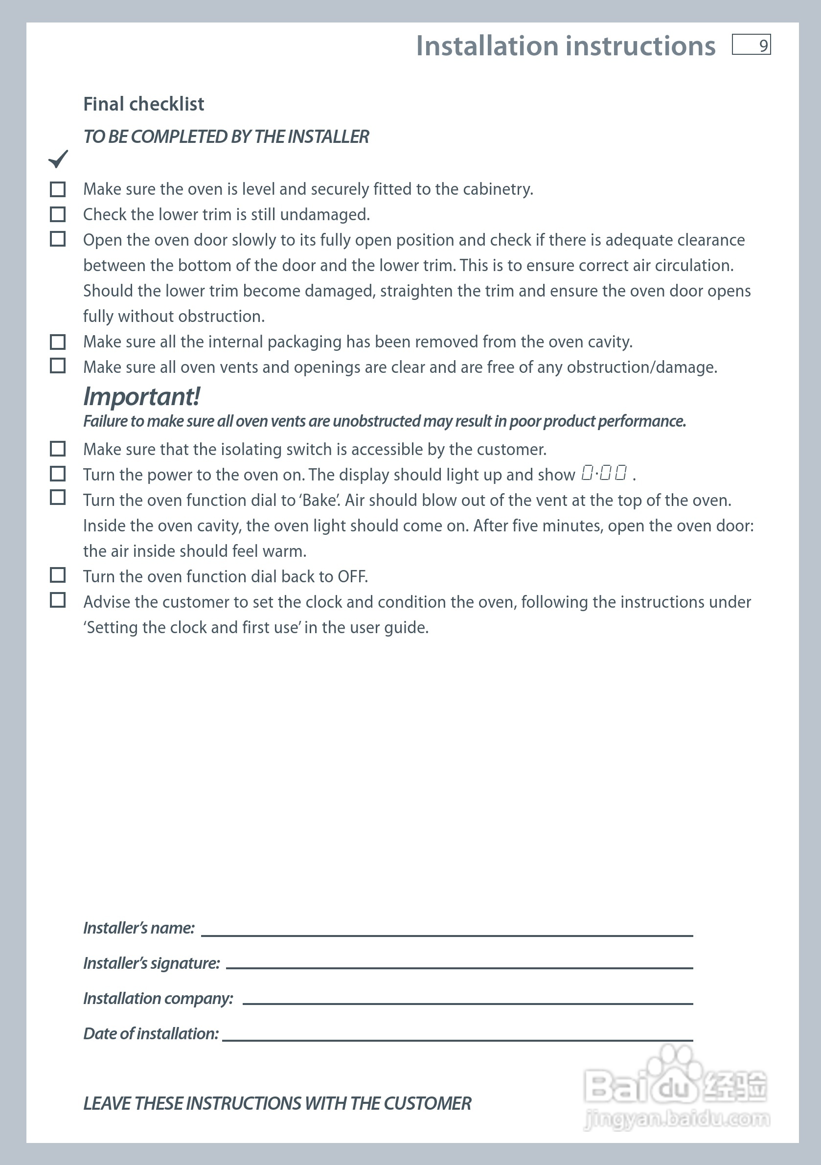 斐雪派克OB60S9DECPX1嵌入式烤箱说明书:[1]