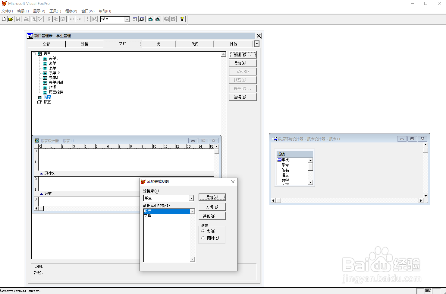vf6.0报表设计，添加数据环境