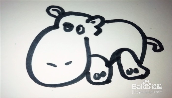怎么样用简笔画画笨重的河马