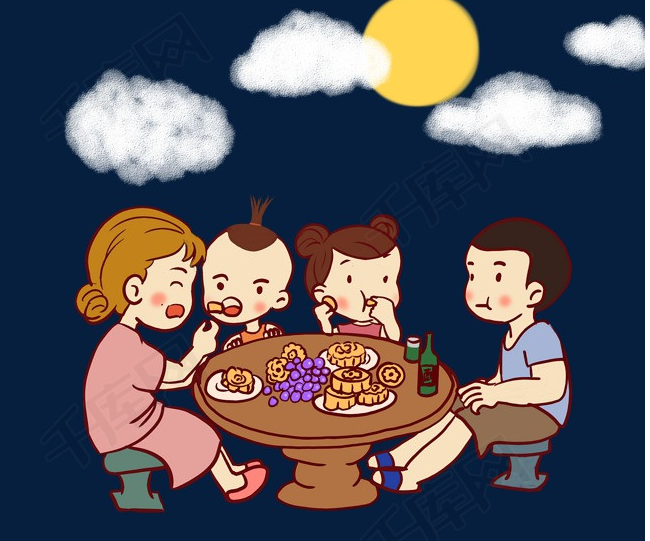 中秋节一家人赏月怎么画