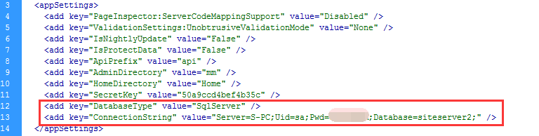 SiteServer CMS如何修改数据库用户和链接信息？