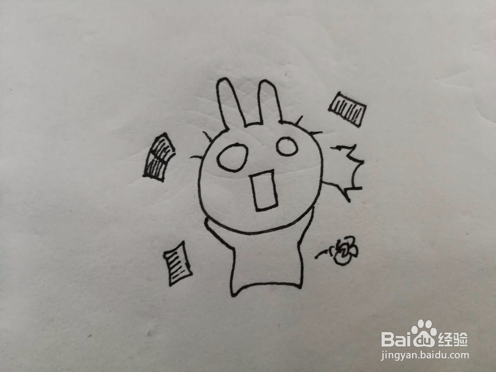 简笔画气疯了的兔子