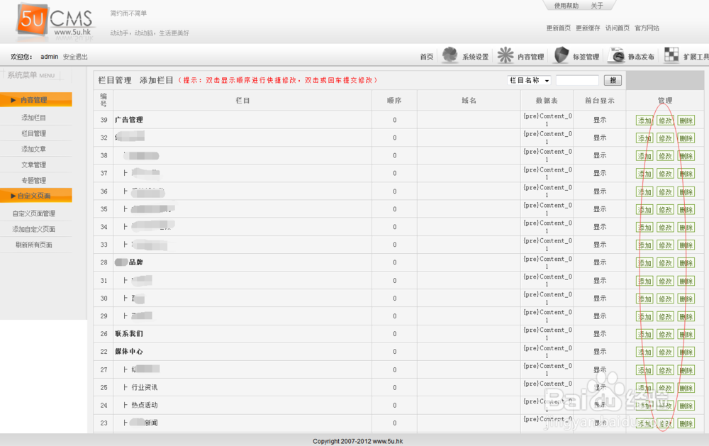 5UCMS后台管理系统内容管理