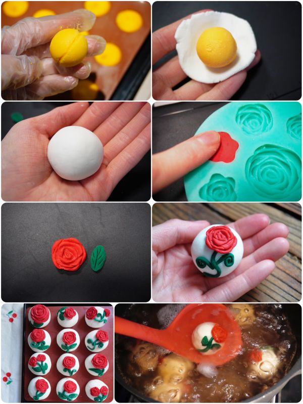 奶黄流心玫瑰汤圆
